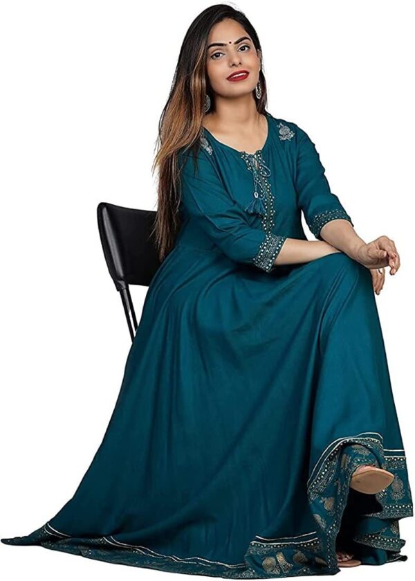 Pure Reyon Fabric Gown With Embroidery And Foil Work - Image 2