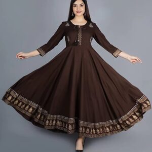 Pure Reyon Fabric Gown With Embroidery And Foil Work