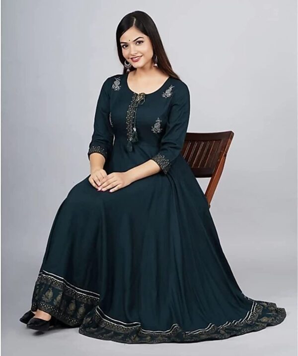 Pure Reyon Fabric Gown With Embroidery And Foil Work - Image 3