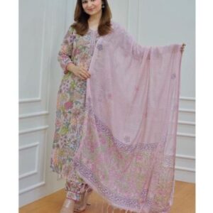 Stylish Cotton Kurti Pent Set With Chanderi Silk Dupatta