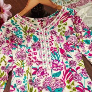 Stylish Cotton Kurti Pent Set With Chanderi Silk Dupatta