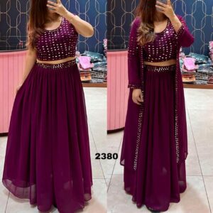 Stylish Crope Top Skirt With Shrug & Blouse