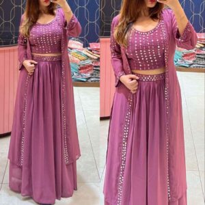 Stylish Crope Top Skirt With Shrug & Blouse