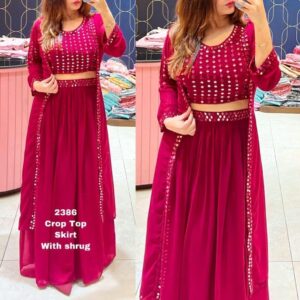 Stylish Crope Top Skirt With Shrug & Blouse