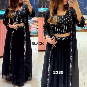 Stylish Crope Top Skirt With Shrug & Blouse