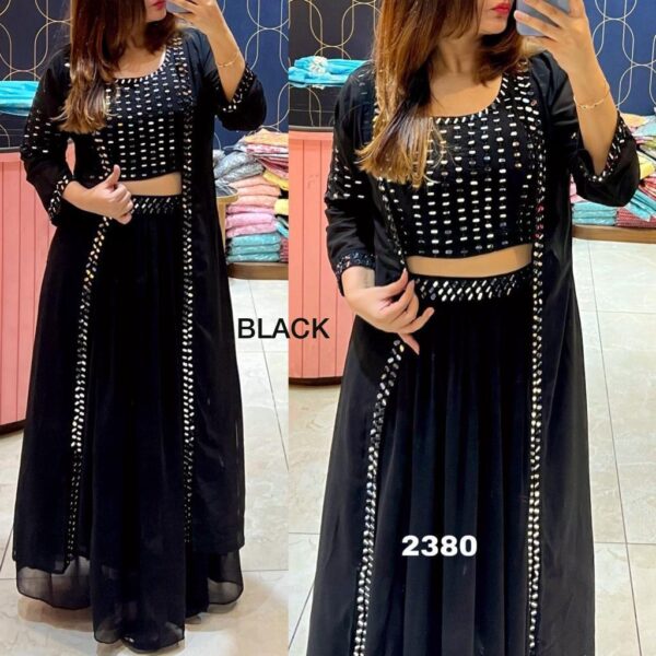 Stylish Crope Top Skirt With Shrug & Blouse
