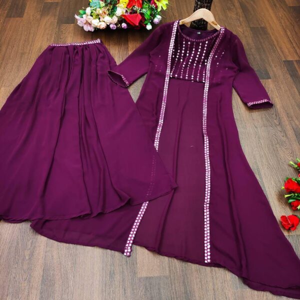 Stylish Crope Top Skirt With Shrug & Blouse - Image 3