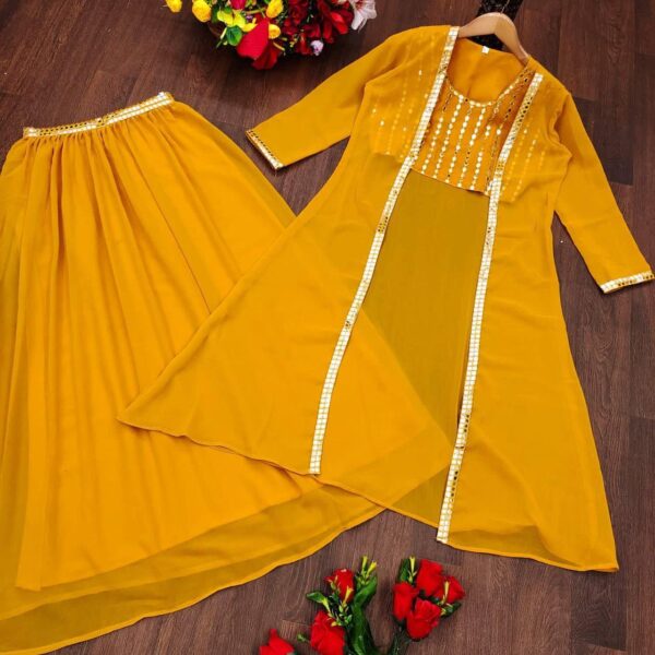 Stylish Crope Top Skirt With Shrug & Blouse - Image 3