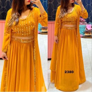 Stylish Crope Top Skirt With Shrug & Blouse