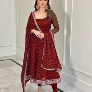 Bandhni Printed Gown With Heavy Embriodry Work