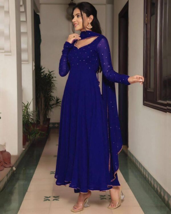 Heavy Faux Georgette Gown With Dupatta - Image 4