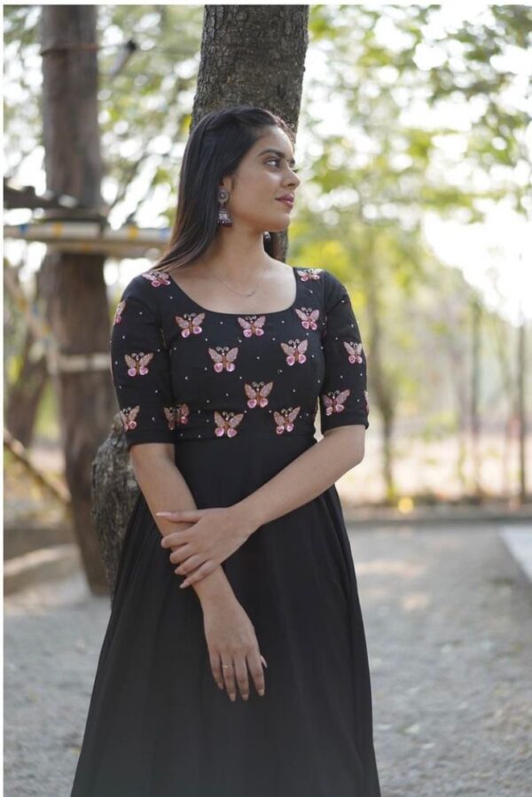 Stylish Fox Georgette Gown With Embroidery Work and Moti Work - Image 5