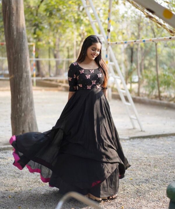 Stylish Fox Georgette Gown With Embroidery Work and Moti Work - Image 3