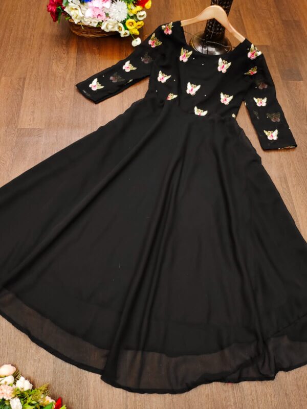 Stylish Fox Georgette Gown With Embroidery Work and Moti Work - Image 2