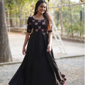 Stylish Fox Georgette Gown With Embroidery Work and Moti Work