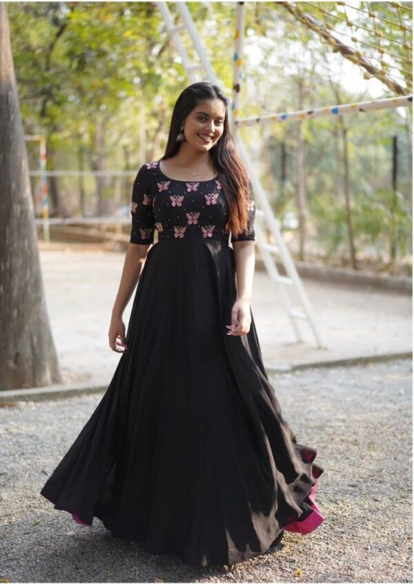 Stylish Fox Georgette Gown With Embroidery Work and Moti Work