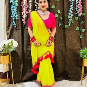 Smooth Georgette fabric saree with beautiful embroidery lace border with beautiful latkan