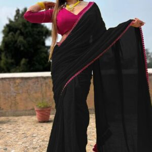 Smooth Georgette fabric saree with beautiful embroidery lace border with beautiful latkan
