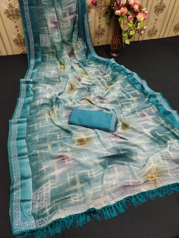 Waitless golden and silver waving Saree
