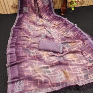 Waitless golden and silver waving Saree