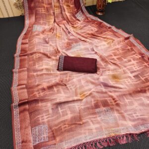 Waitless golden and silver waving Saree